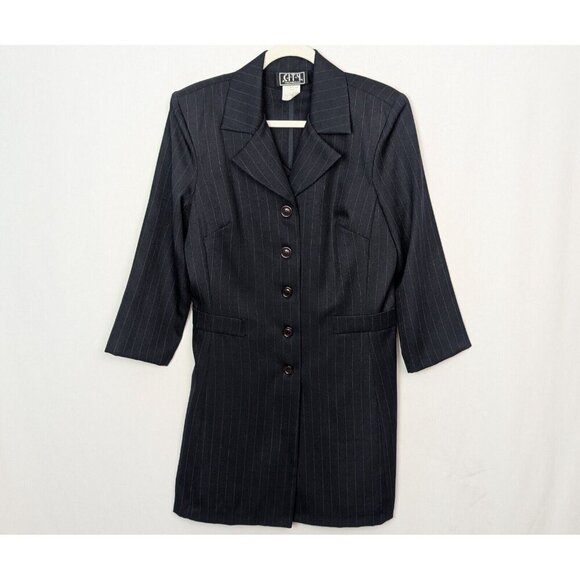 VINTAGE 90s Y2K City Triangles 13 Blazer Jacket Suit Dress Set Navy Pin Stripe - Picture 2 of 16